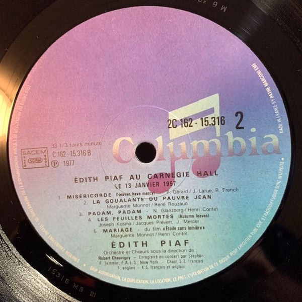 Columbia 2C 162 15316 / 17 - Edith Piaf - Au Carnegie Hall Le 13 - Image 6