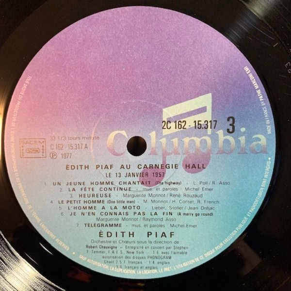 Columbia 2C 162 15316 / 17 - Edith Piaf - Au Carnegie Hall Le 13 - Image 7