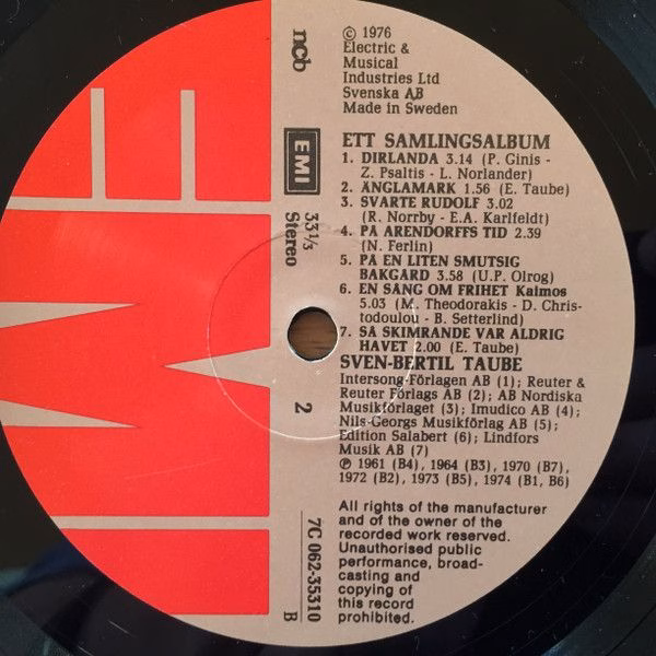 EMI 7C 062-35310 - Sven-Bertil Taube - Ett Samlingsalbum - Image 4