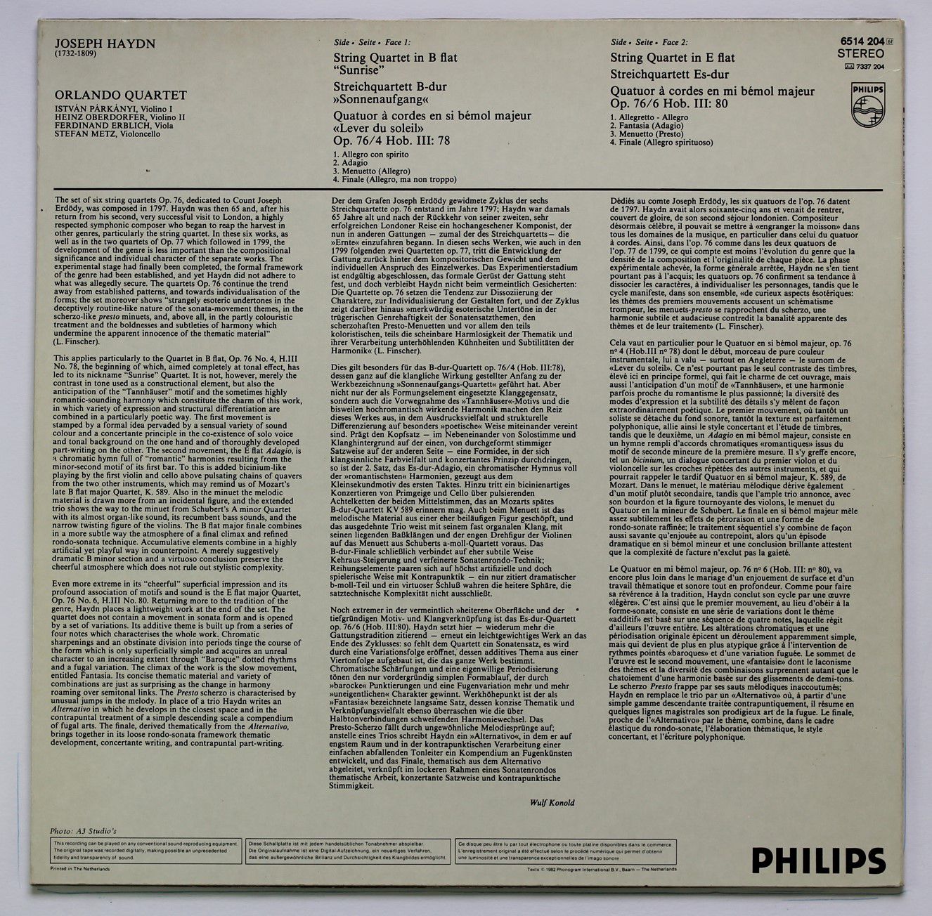Philips 6514 204 - Joseph Haydn, Orlando Quartet - String Quarte - Image 2