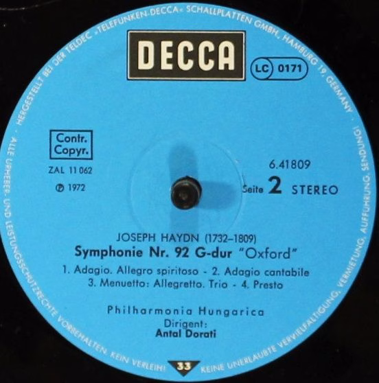 DECCA 6.41809 - Joseph Haydn, Philharmonia Hungarica, Antal Dora - Image 4