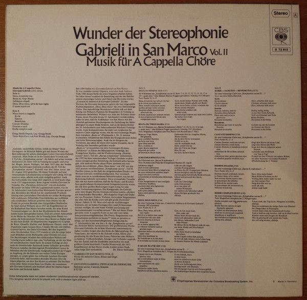 CBS S 72 815 - Giovanni Gabrieli, Gregg Smith Singers, Texas Boy - Image 2