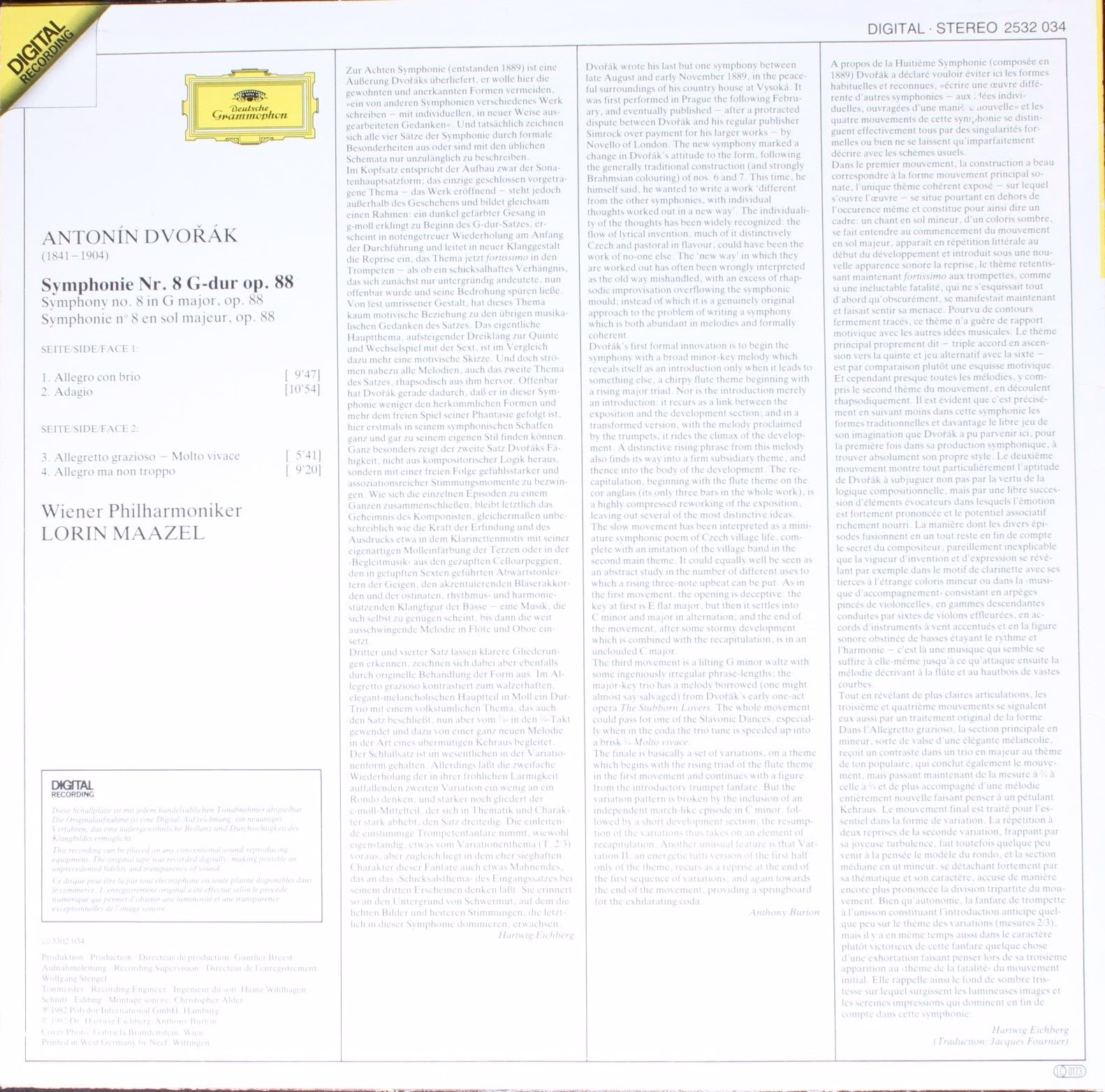 Deutsche Grammophon 2532 034 - Antonín Dvořák, Wiener Philharmon - Image 2
