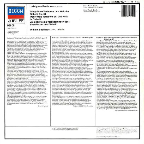 DECCA 411 745-1 - Ludwig van Beethoven, Wilhelm Backhaus - Diabe - Image 2