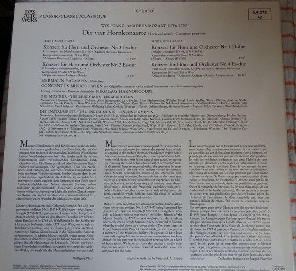 TELDEC 6.41272 AZ - Wolfgang Amadeus Mozart, Hermann Baumann, Co - Image 2