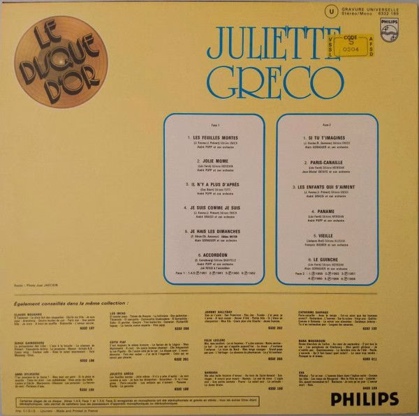 Philips 6332 189 - Juliette Gréco - Le Disque D'Or - Image 2