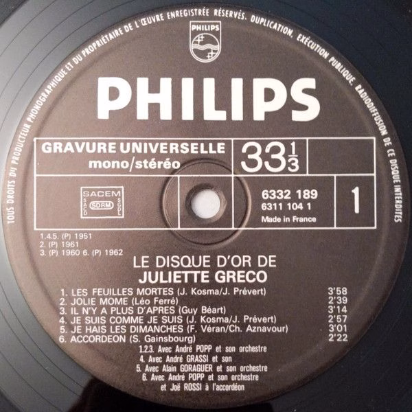 Philips 6332 189 - Juliette Gréco - Le Disque D'Or - Image 3