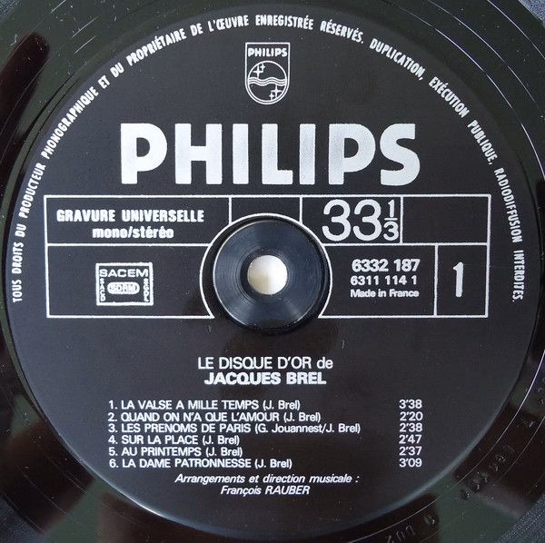 Philips 6332 187 - Jacques Brel - Le Disque D'Or - Image 3