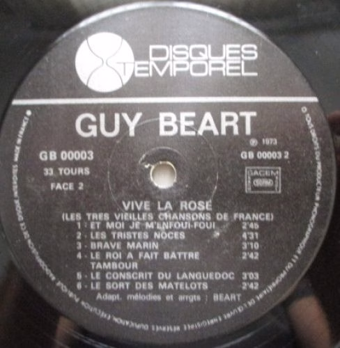 Disques Temporel GB 00003 - Guy Béart - Vive La Rose - Les Très - Image 6
