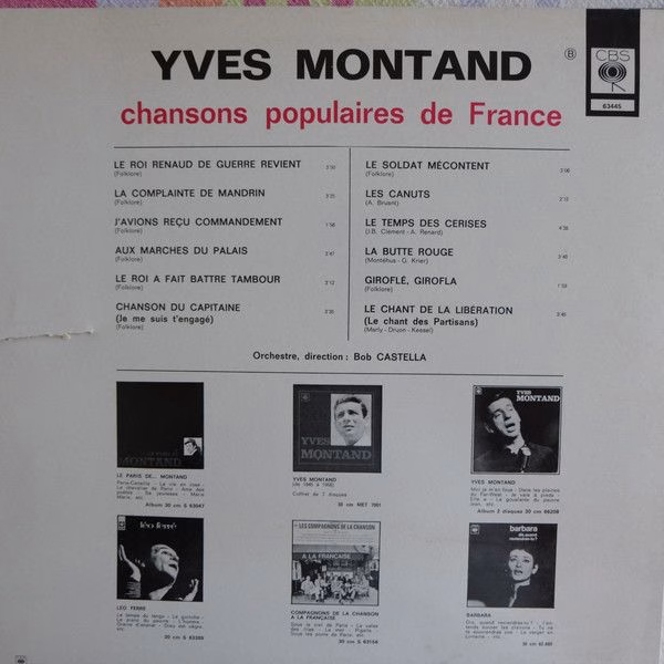 CBS 63445 - Yves Montand - Chansons Populaires De France - Image 2