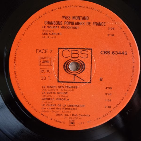 CBS 63445 - Yves Montand - Chansons Populaires De France - Image 4