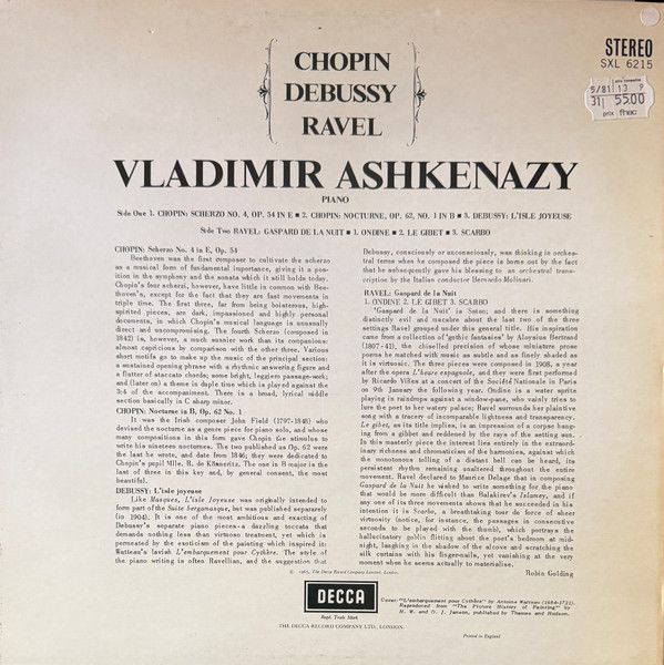 DECCA SXL 6215 - Vladimir Ashkenazy, Frédéric Chopin, Claude Deb - Image 2