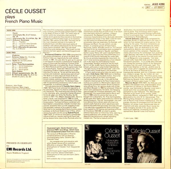 His Master's Voice ASD 4390 - Cécile Ousset - Plays French Piano - Image 2