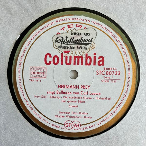 Columbia C 80 733 - Hermann Prey, Carl Loewe, Günther Weissenbor - Image 4
