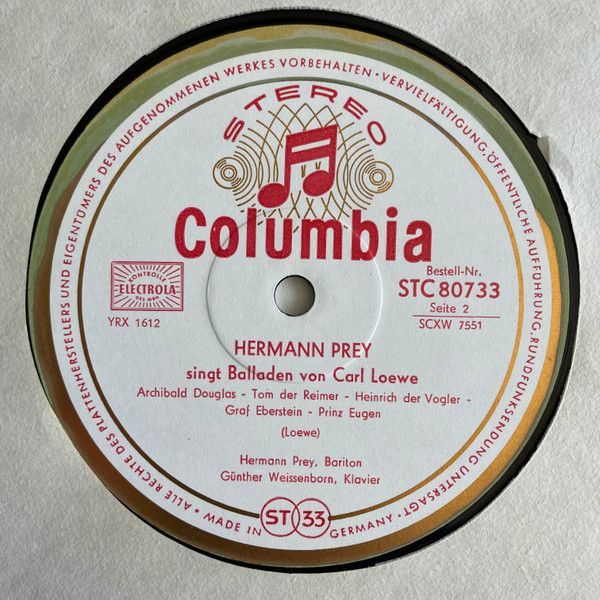 Columbia C 80 733 - Hermann Prey, Carl Loewe, Günther Weissenbor - Image 5