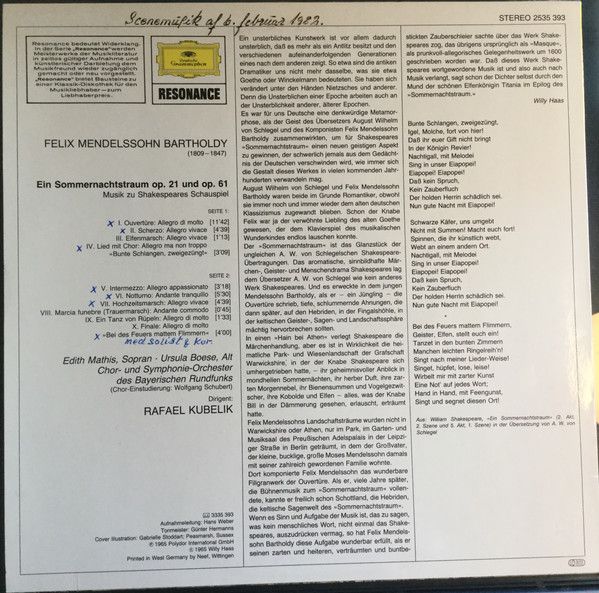 Deutsche Grammophon 2535 393 - Felix Mendelssohn-Bartholdy, Chor - Image 2