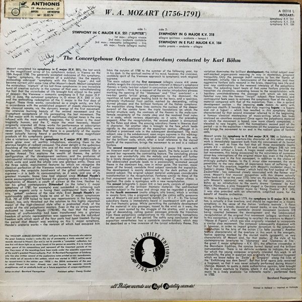 Philips A 00318 L - Karl Böhm, Concertgebouworkest, Wolfgang Ama - Image 2