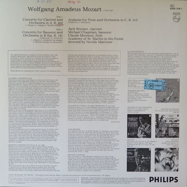 Philips 6500 378 - Wolfgang Amadeus Mozart, Jack Brymer, Michael - Image 2