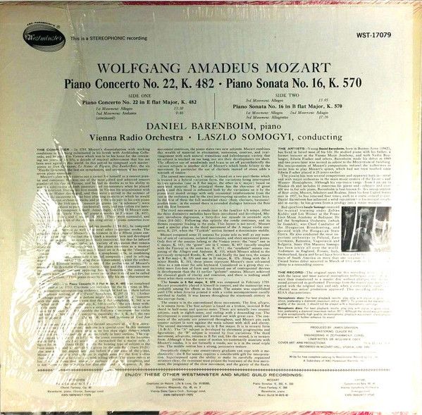 Westminster WST 17079 - Wolfgang Amadeus Mozart, Daniel Barenboi - Image 2