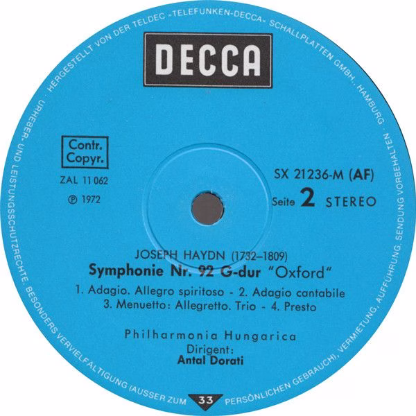 DECCA 6.41809 - Joseph Haydn, Philharmonia Hungarica, Antal Dora - Image 3