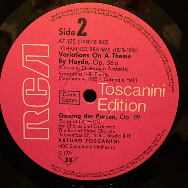 RCA Victrola AT 125 - Johannes Brahms, Arturo Toscanini, NBC Sym - Image 3