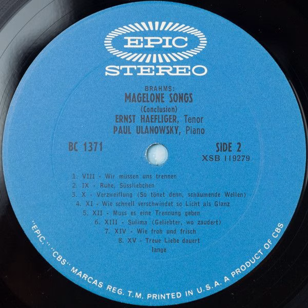 Epic BC 1371 - Johannes Brahms, Ernst Haefliger, Paul Ulanowsky - Image 4