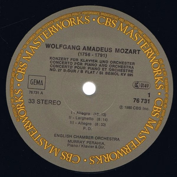 CBS Masterworks 76731 - Wolfgang Amadeus Mozart, Murray Perahia, - Image 3