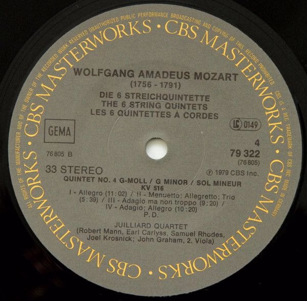 CBS Masterworks 79322 - Wolfgang Amadeus Mozart, Juilliard Strin - Image 4
