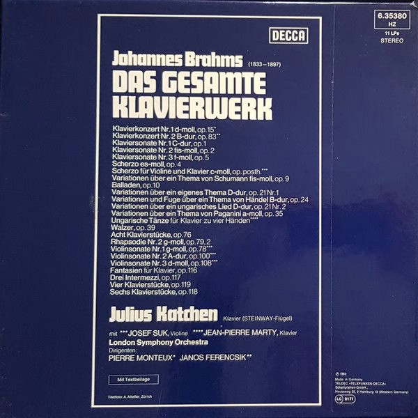 DECCA 6.35380 - Johannes Brahms, Julius Katchen - Das Gesamte Kl - Image 3