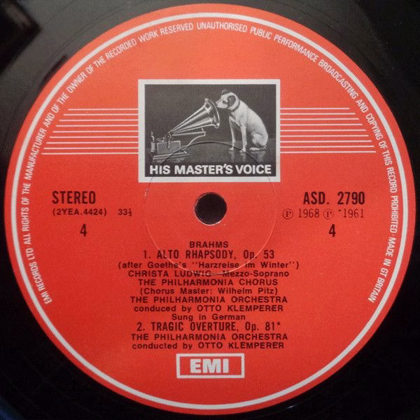 His Master's Voice SLS 821 - Johannes Brahms, Christa Ludwig, El - Image 5