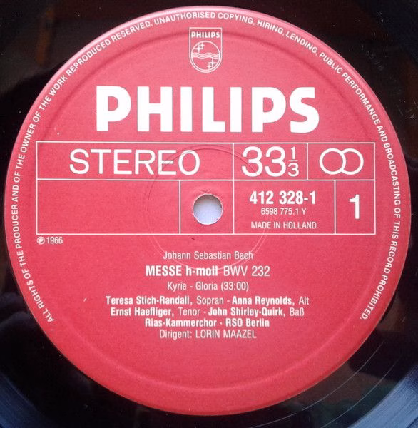 Philips 412 327-1 - Johann Sebastian Bach, Teresa Stich-Randall, - Image 3