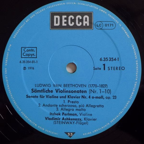 DECCA 6.35354 FX - Ludwig Van Beethoven, Itzhak Perlman, Vladimi - Image 3