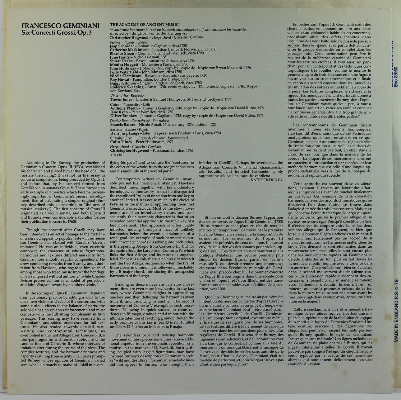 L'Oiseau-Lyre DSLO 526 - Francesco Geminiani, Jaap Schröder, The - Image 5