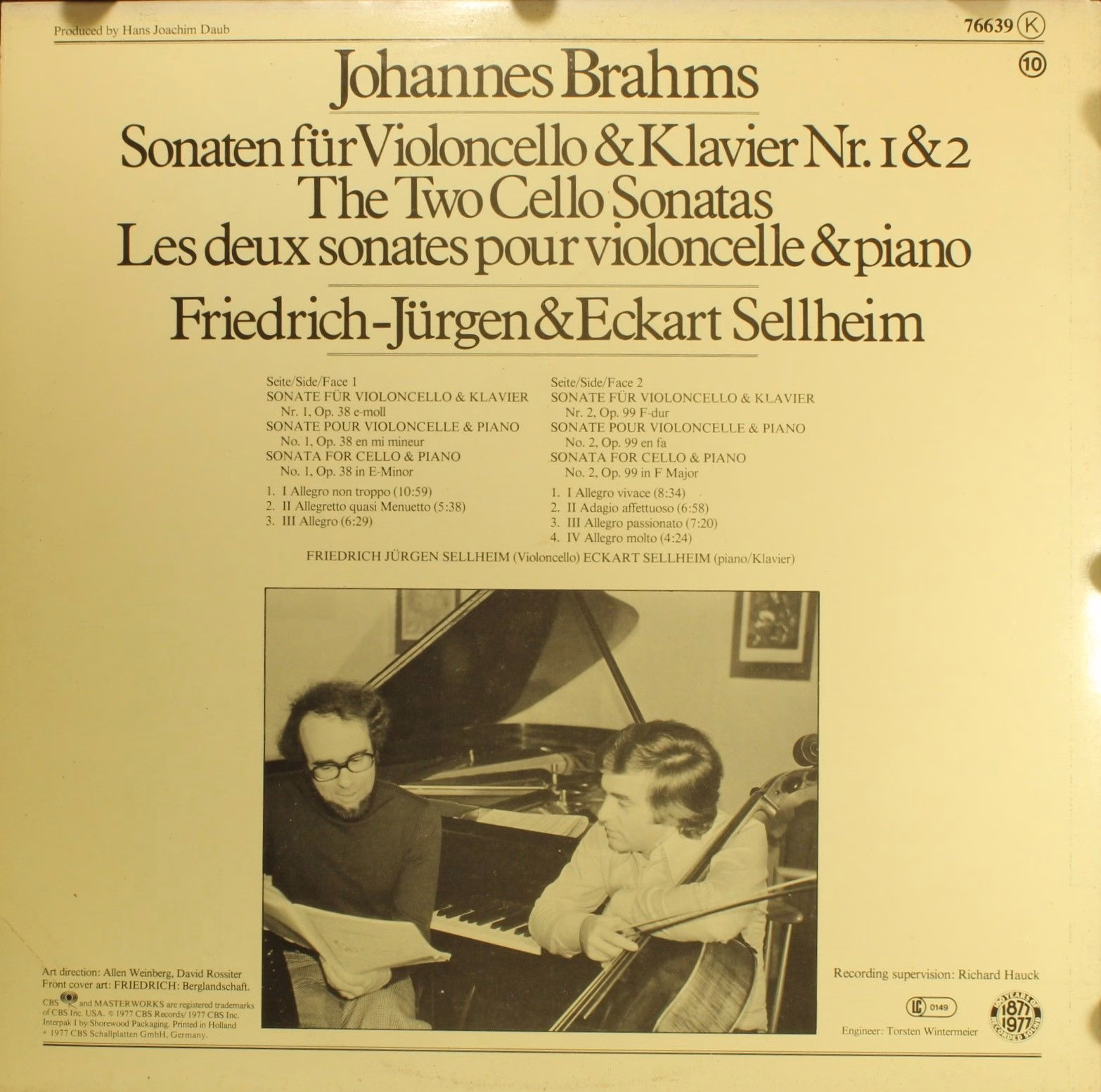 CBS 76 639 - Johannes Brahms, Friedrich-Jürgen Sellheim, Eckart - Image 2