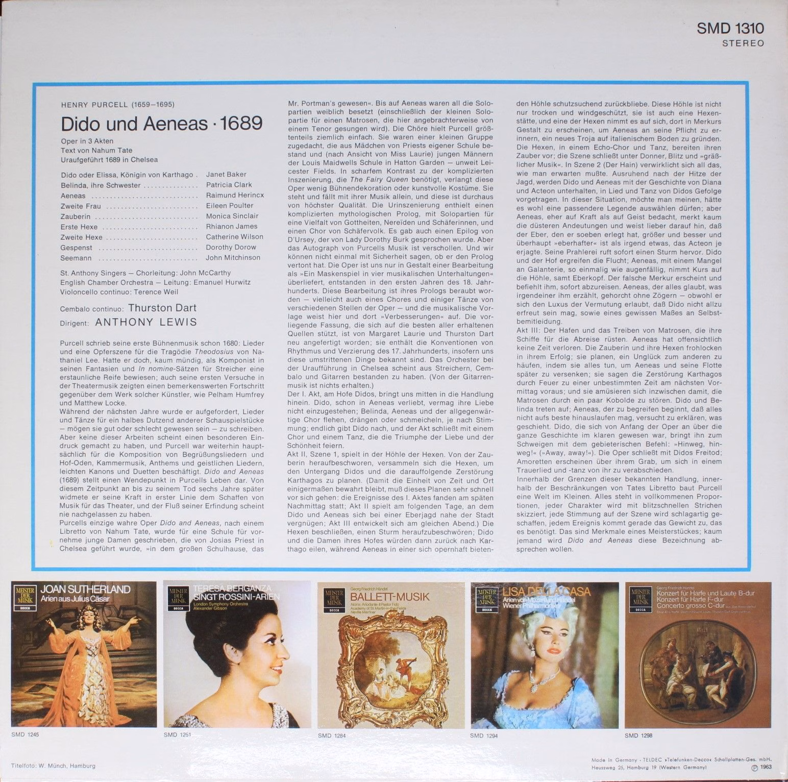 DECCA SMD 1310 - Henry Purcell, Janet Baker, Raimund Herincx, En - Image 2