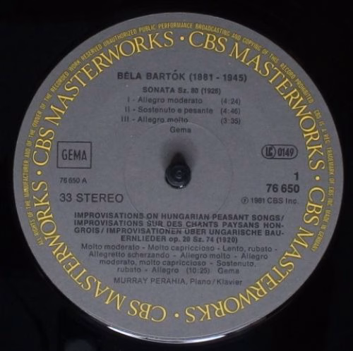 CBS Masterworks 76650 - Murray Perahia, Béla Bartók - Suite, Op. - Image 3