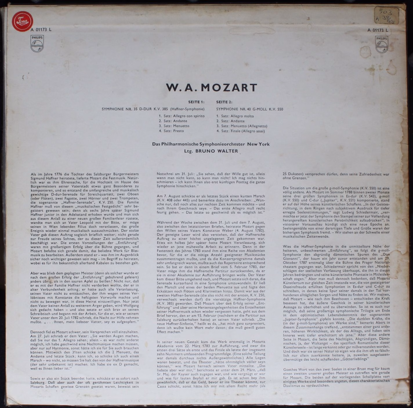 Philips A 01173 L - Wolfgang Amadeus Mozart, Bruno Walter, Philh - Image 2