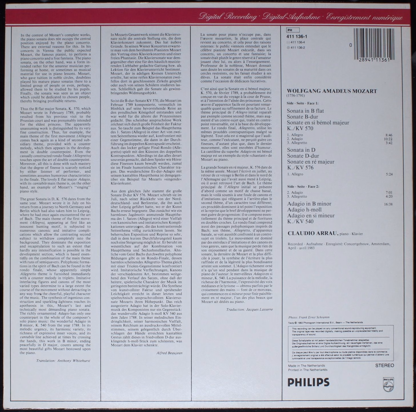 Philips Digital Classics 411 136-1 - Wolfgang Amadeus Mozart, Cl - Image 2