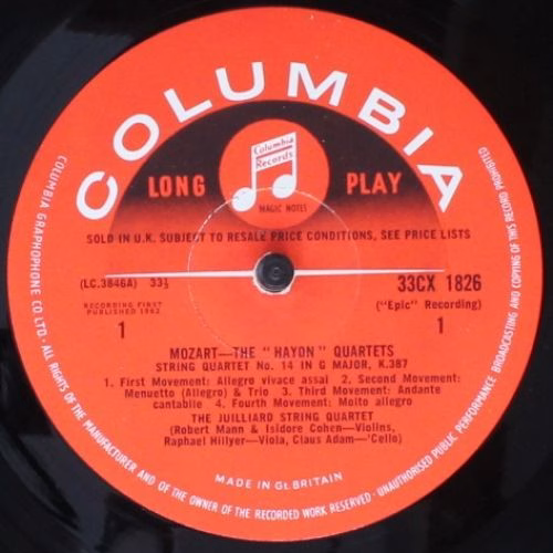 Columbia 33CX 1826 - Wolfgang Amadeus Mozart, Juilliard String Q - Image 3