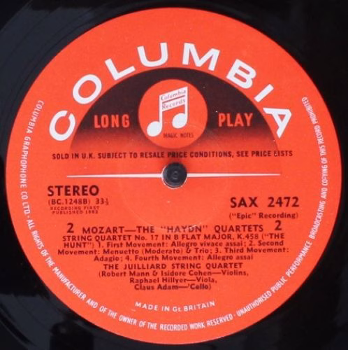 Columbia SAX 2472 - Wolfgang Amadeus Mozart, Juilliard String Qu - Image 4
