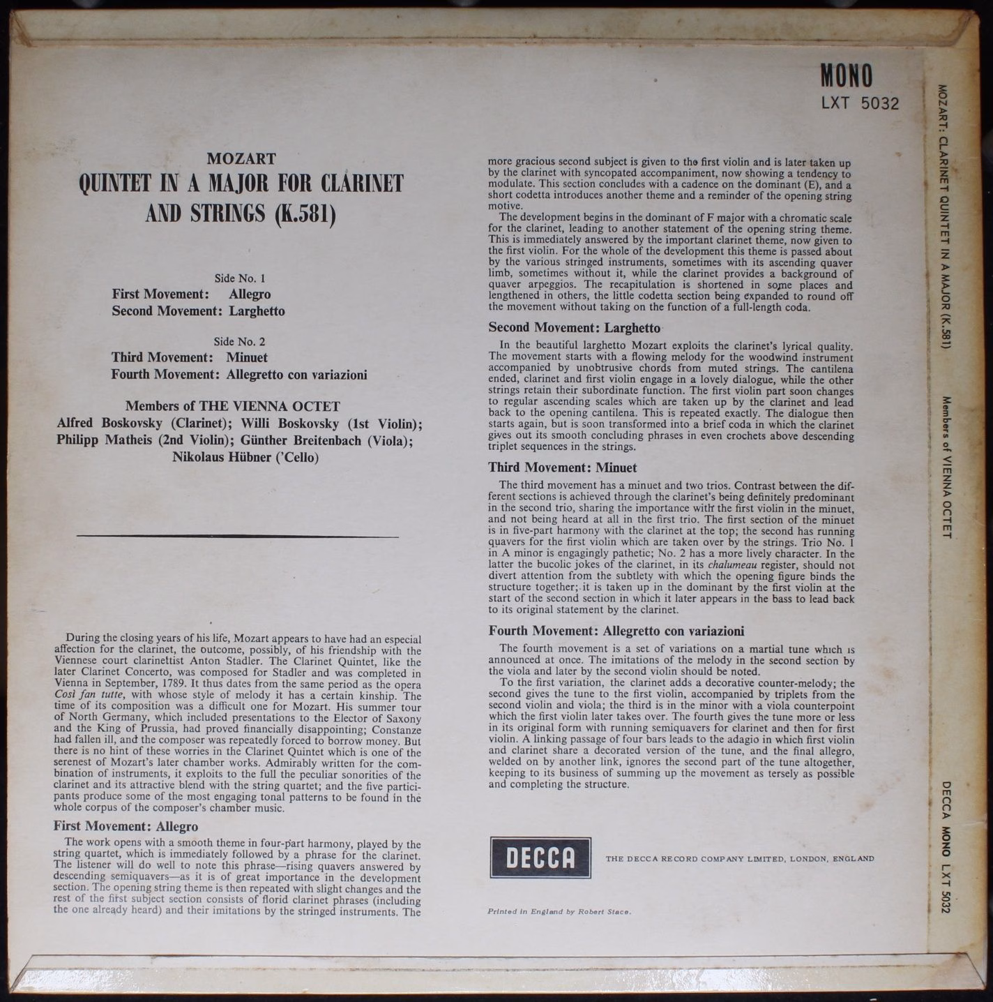 DECCA LXT 5032 - Wolfgang Amadeus Mozart, Mitglieder Des Wiener - Image 2
