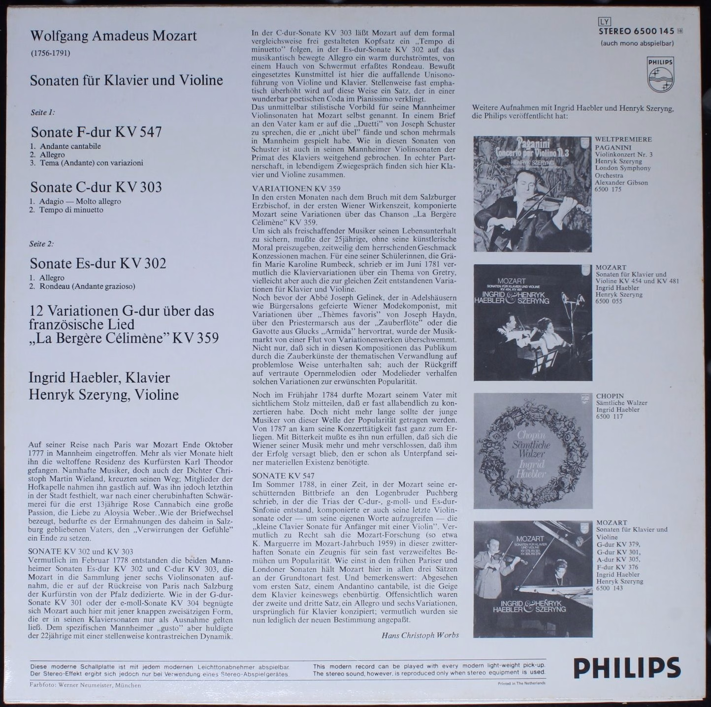 Philips 6500 145 - Wolfgang Amadeus Mozart, Ingrid Haebler, Henr - Image 2