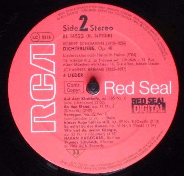 RCA Red Seal RL 14523 - Håkan Hagegård, Robert Schumann, Johanne - Image 6