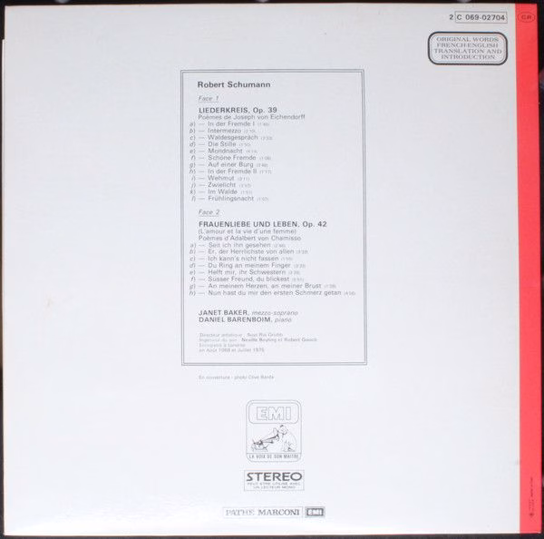 His Master's Voice 2C 069-02704 - Robert Schumann, Janet Baker, - Image 2