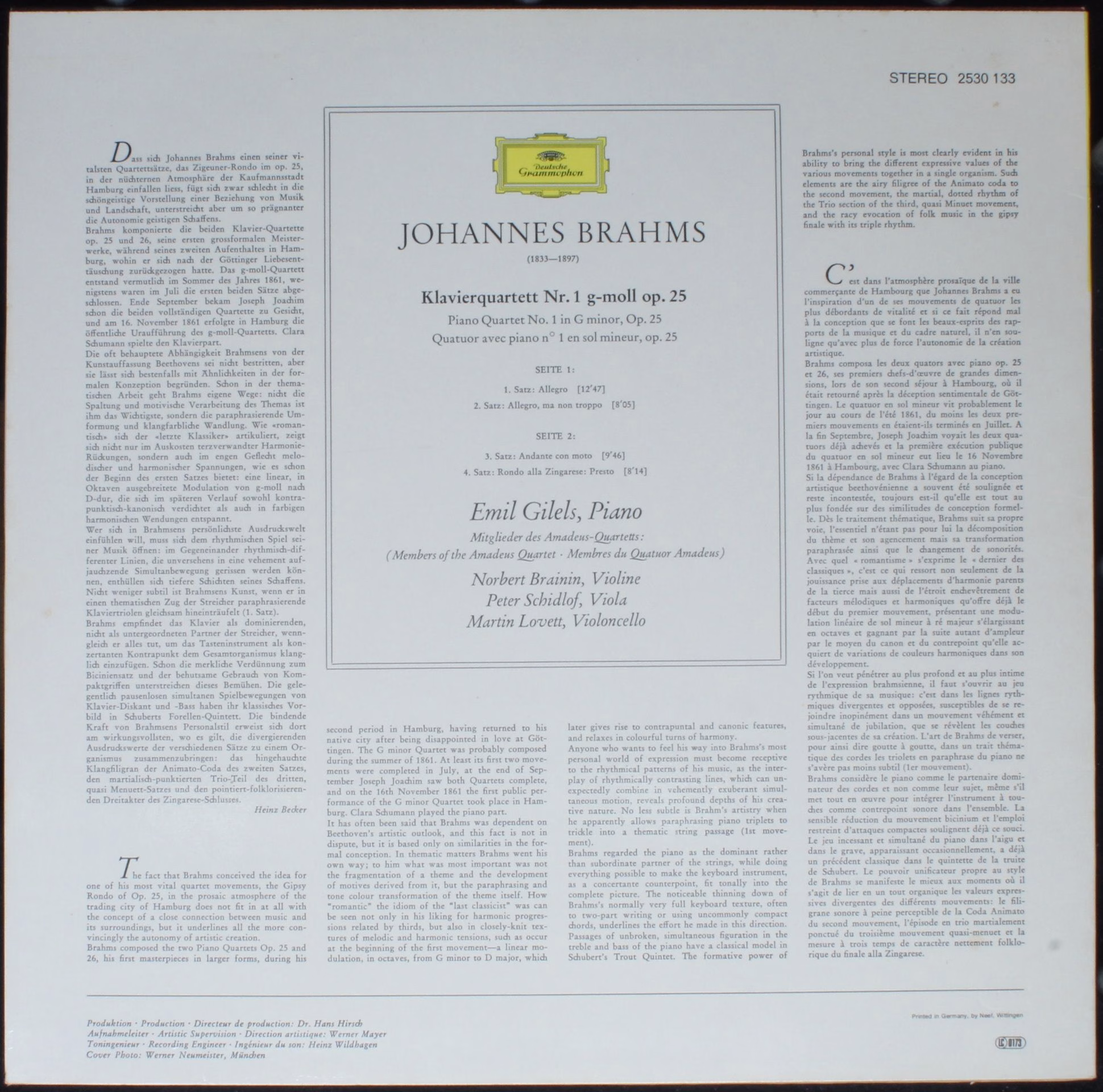 Deutsche Grammophon 2530 133 - Johannes Brahms, Emil Gilels, Ama - Image 2