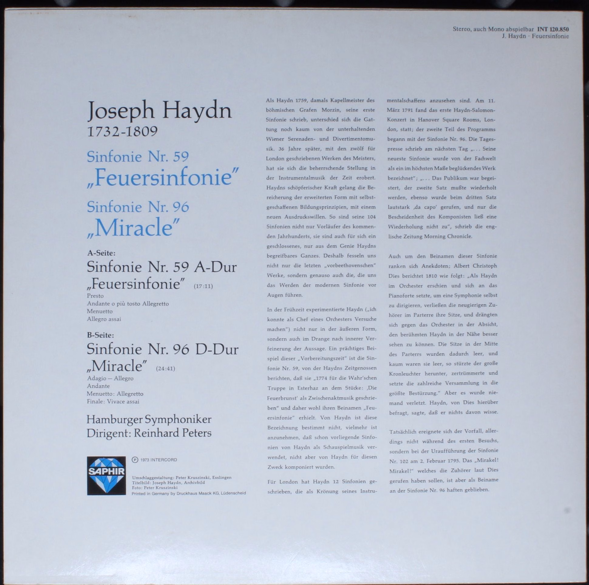 Saphir INT 120.850 - Joseph Haydn - "Feuersinfonie" Sinfonie Nr. - Image 2