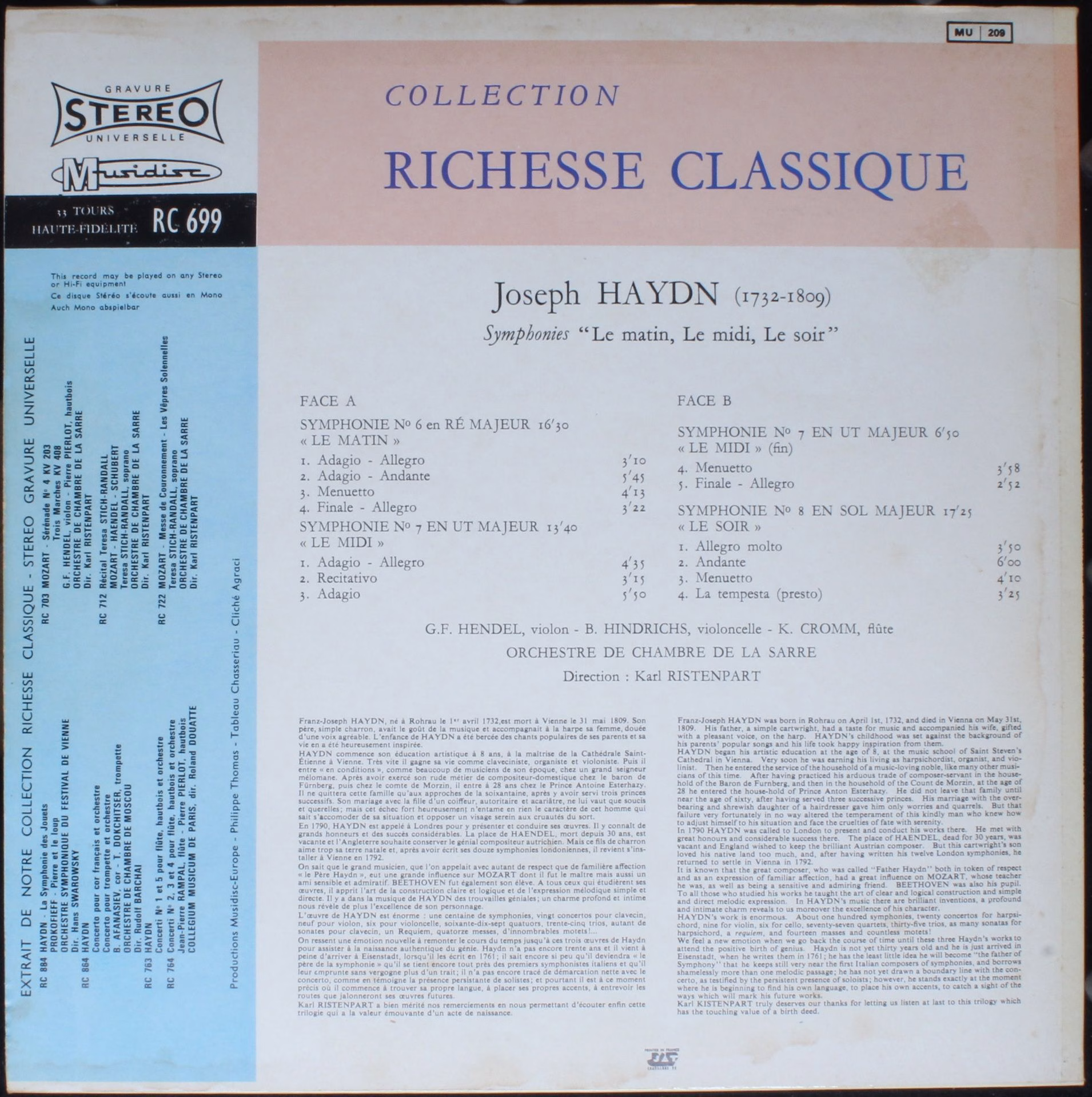 Musidisc 30 RC 699 - Joseph Haydn, Georg Friedrich Hendel, Betty - Image 2