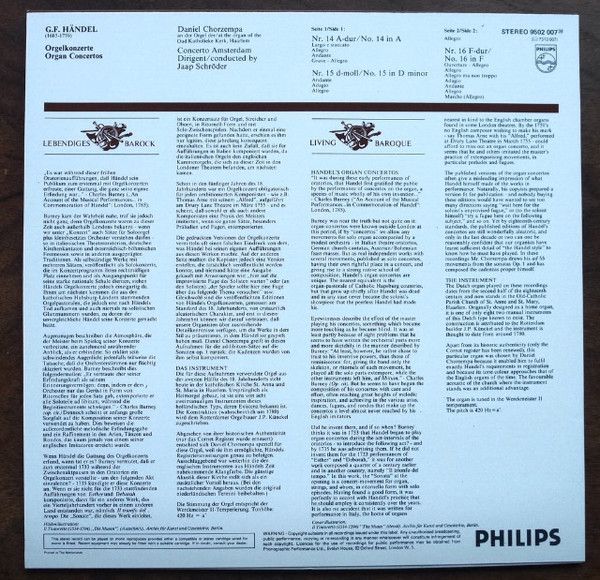 Philips 9502 007 - Georg Friedrich Händel, Daniel Chorzempa, Con - Image 2